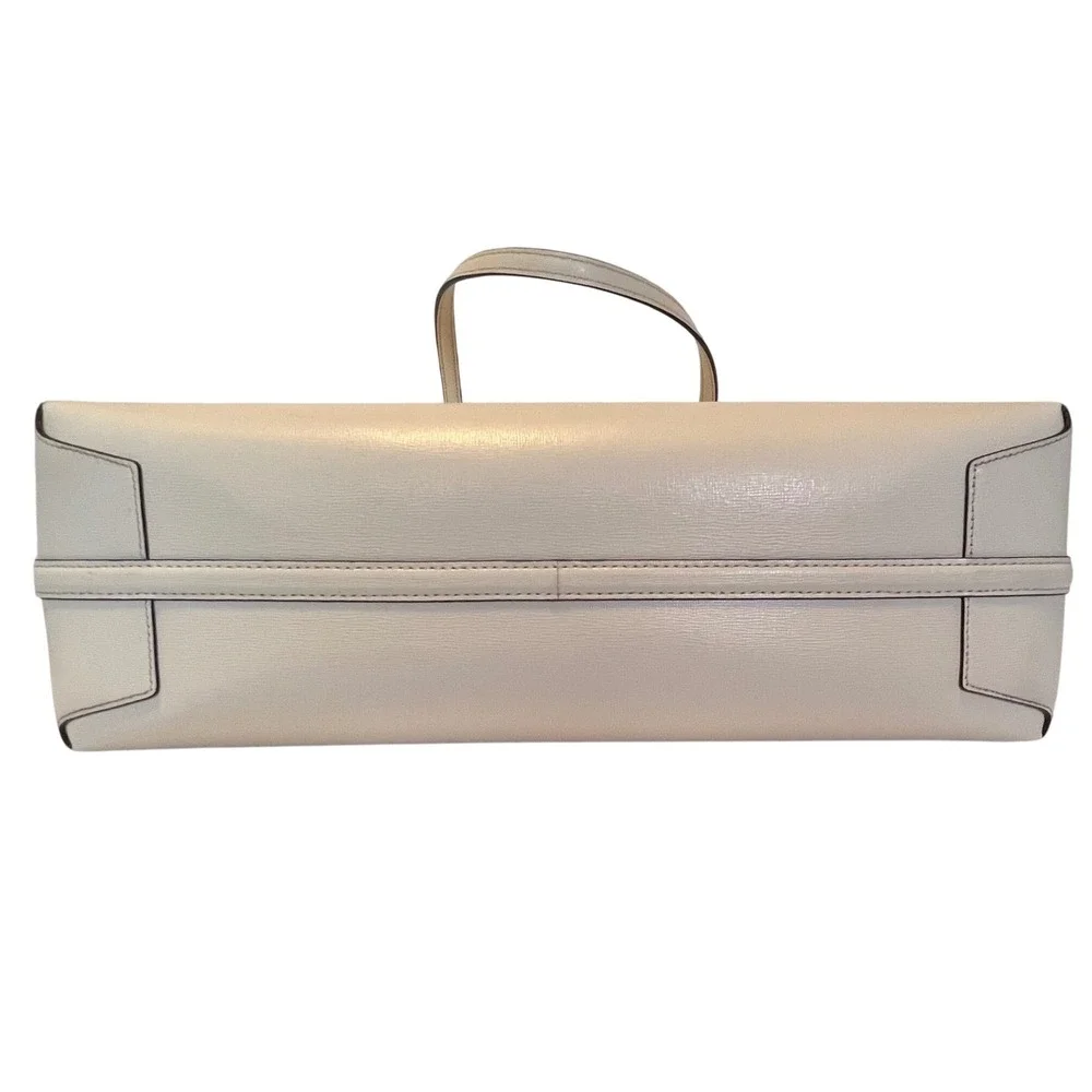 Kate Spade Bleecker Tote Bag Womens Large Parchment White Leather Zip Top